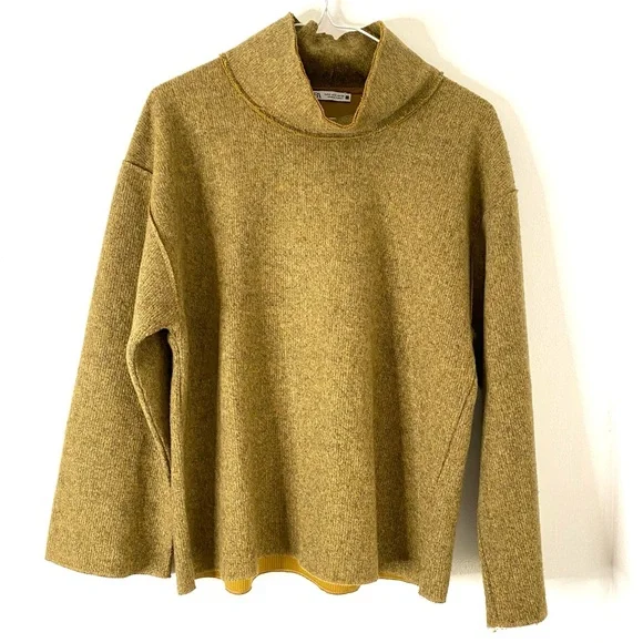 Zara Heather Yellow Knit Mock Neck Wide Sleeve Sweater Soft Cozy Pullover - Picture 1 of 7